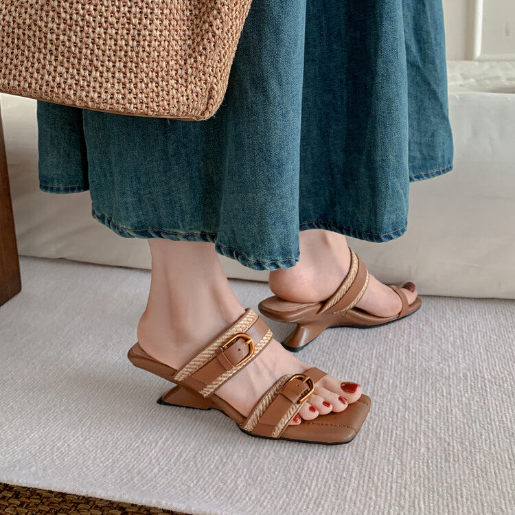 Karin Luna Hot-Selling In Stock  Retro Wedge Belt Square Toe Irregular Heel