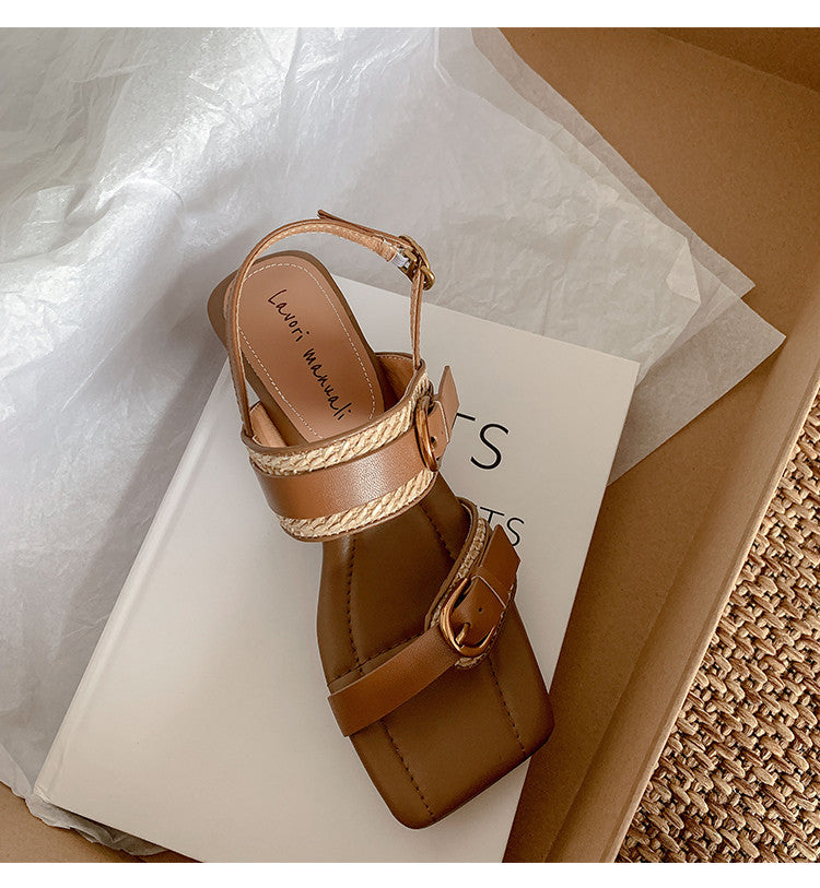 Karin Luna In Stock Spot Goods Vacation style Sofa Cushion Square Toe Irregular Heel Open-Toe Sandals