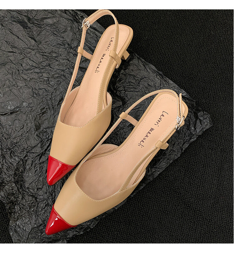 Karin Luna In Stock 24New Year's stock is now available Color Block Pointed Toe Full Leather Sandals