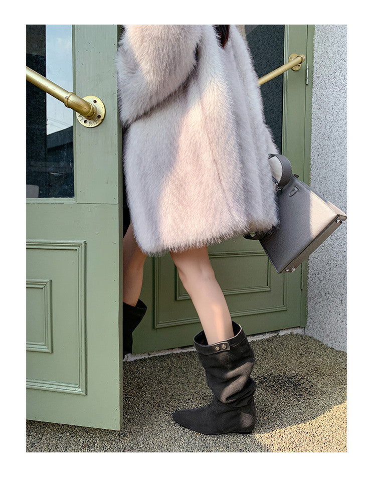 Karin Luna In Stock Spot Goods  Bestselling Suede Leather Sold Out Fast: Pile of Matte Inner Height-Increasing Western Boots