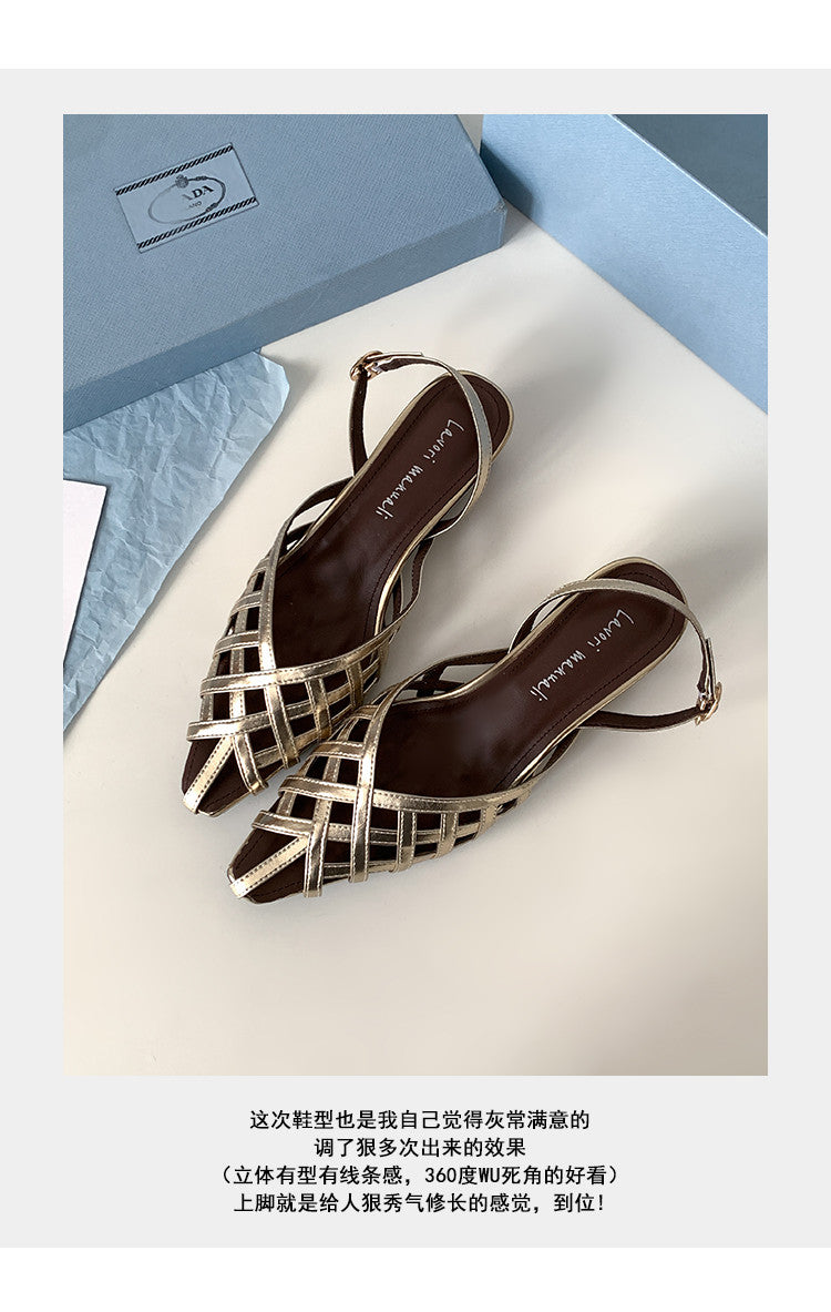 Karin Luna Braided Style ~Cross-woven Pointed Toe Closed-toe Sandals