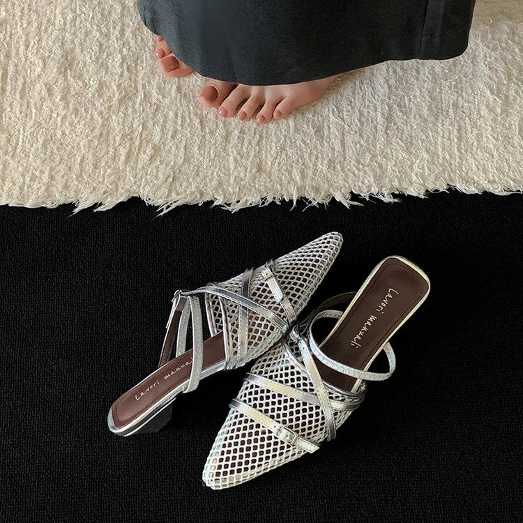 Karin Luna In Stock  Spot Goods  Mesh Series Elegant Closed-Toe Belt Buckle Slippers