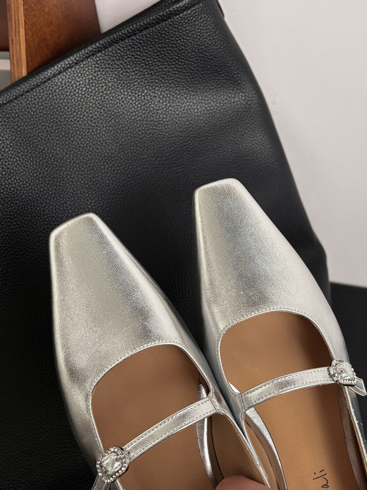 Karin Luna In Stock Spot Goods  Elegant Square-Toe One-Strap Height-Increasing Flats
