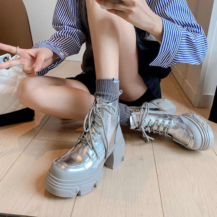 Karin Luna Casual Thick Sole Lace-up Short Boots