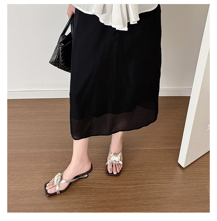Karin Luna In Stock Spot Goods Rhinestone Square Toe Irregular Heel Slippers