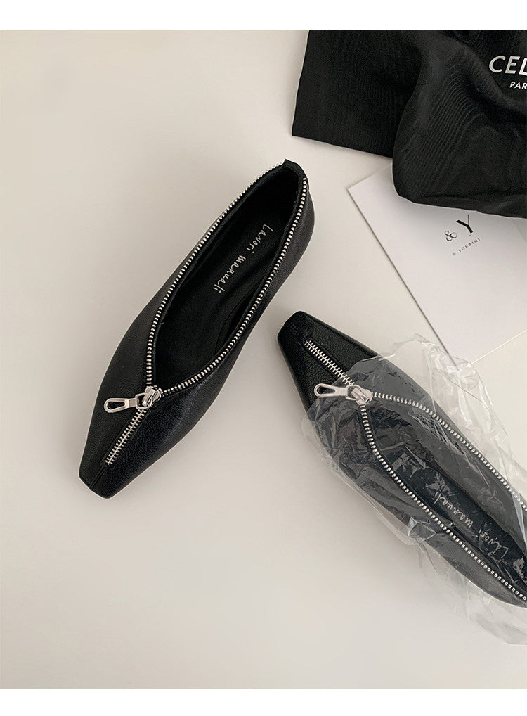 Karin Luna In Stock In Stock ~Basic Versatile Light Luxury Zipper Small Square Toe Flats