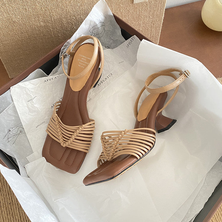 Karin Luna Data Hot Item  Comes with data plan included Hand-woven Square Toe Sofa Insoles Irregular Heel Sandals