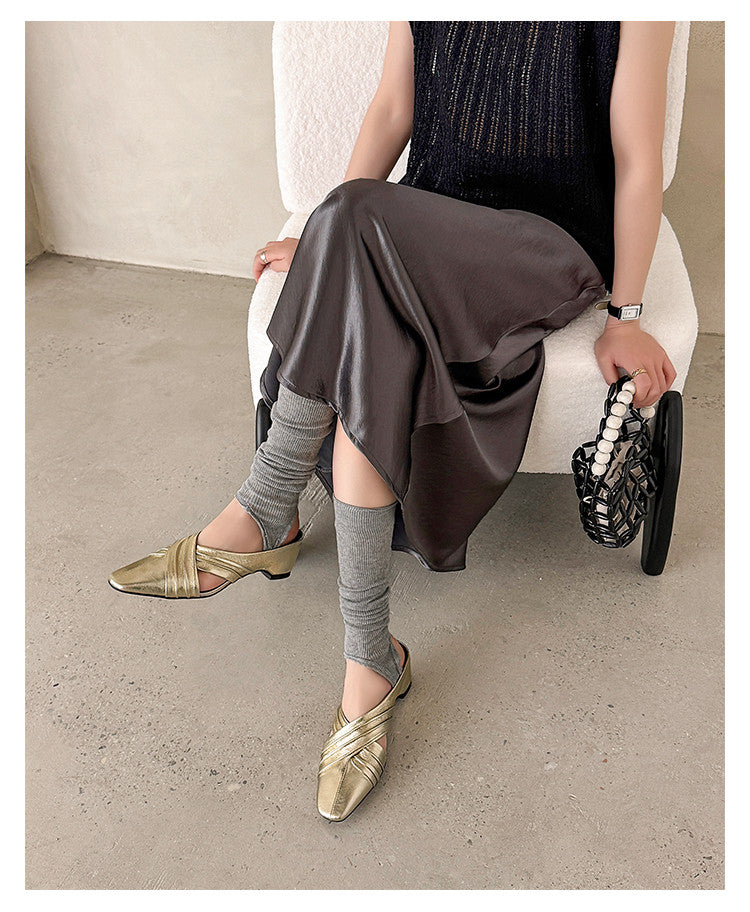 Karin Luna In Stock In Stock Basic Elegant Fairy Style Small Square Toe Sheepskin Slippers
