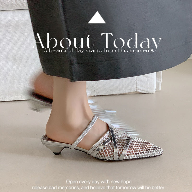Karin Luna In Stock  Spot Goods  Mesh Series Elegant Closed-Toe Belt Buckle Slippers