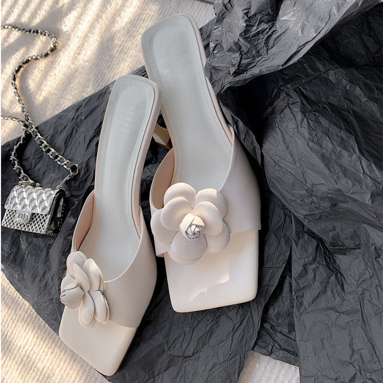 Karin Luna Flower of Wealth in the World~Says purple has a lot of charm Spot Goods Spot Goods  Three-Dimensional Camellia Elegant Sandals