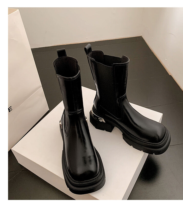 Karin Luna da Brand Series~Rear Metal Decoration Thick Sole Stretch Boots
