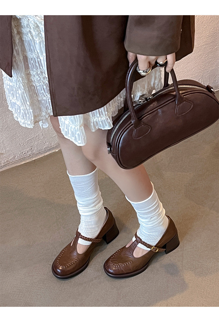 Karin Luna In Stock Spot Goods Vintage Braided Twist High Heels T Round Toe Thick Sole Single Shoes