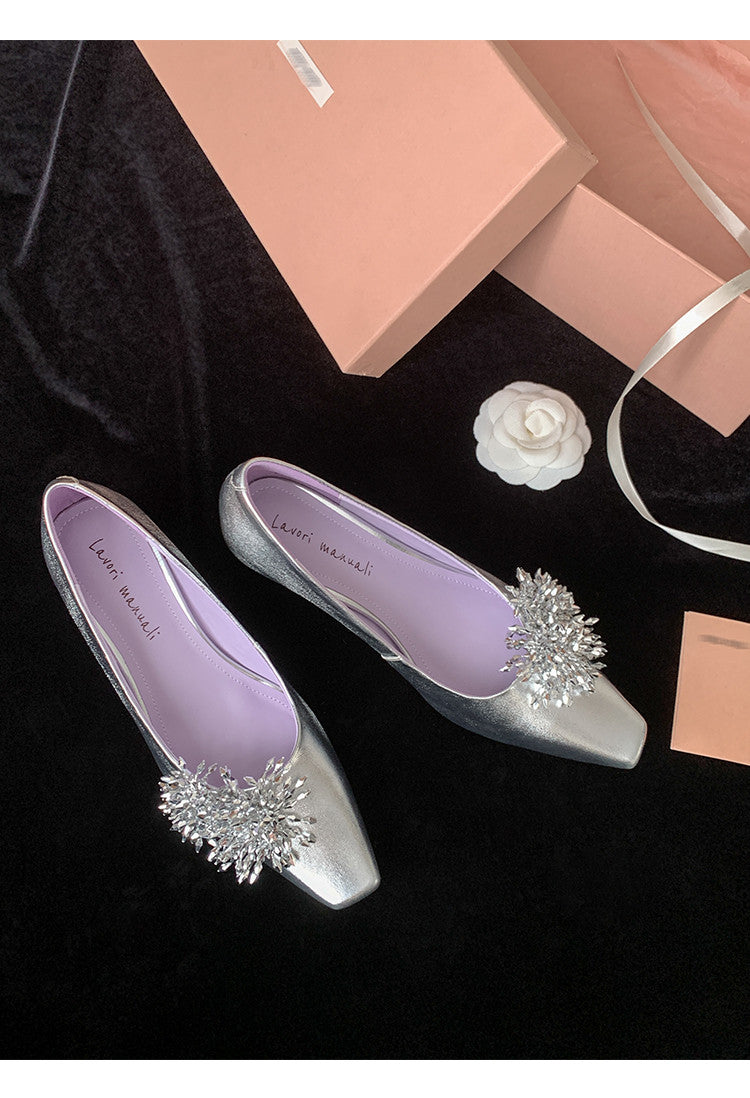 Karin Luna In Stock Spot Goods Exquisite Fireworks Buckle Small Square Toe Chunky Heel Commuter Shoes