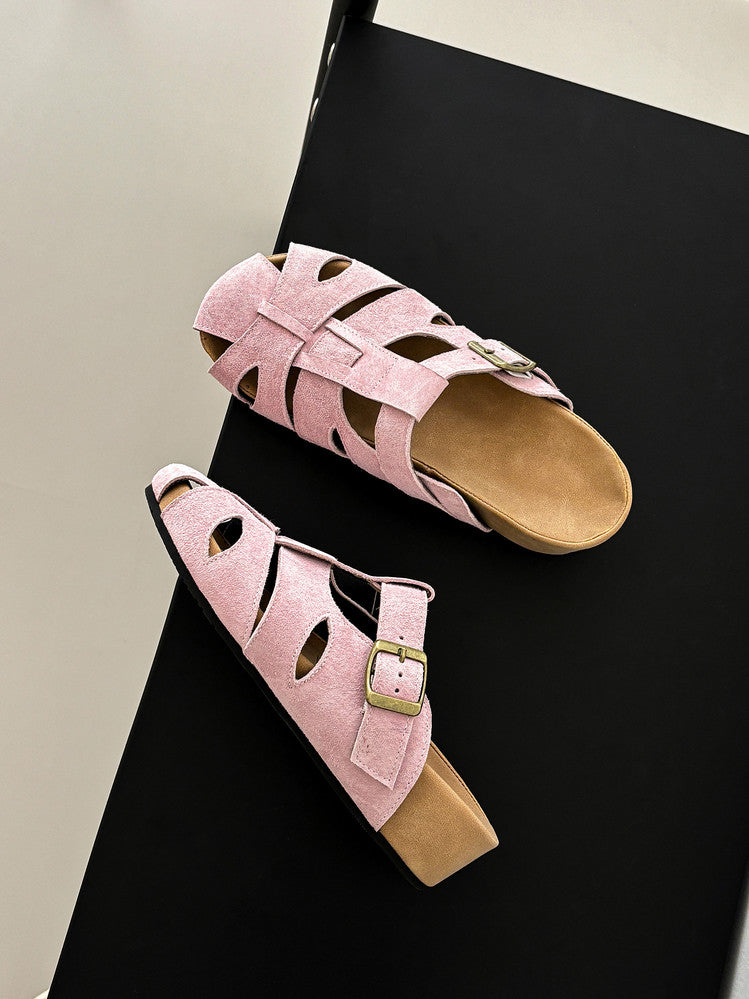 Karin Luna Full Layer Inside and Out~Basic Versatile Perforated Round Toe Birkenstock Slippers