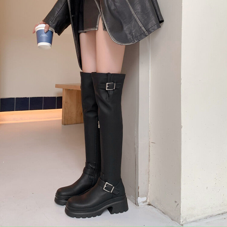 Karin Luna In Stock   Thick Sole Round Toe Basic Versatile Casual Long Boots