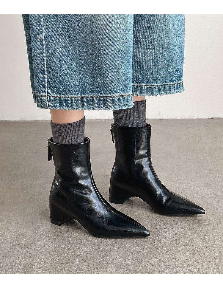 Karin Luna Versatile Elegant Style Pointed Toe Hidden Wedge Short Boots