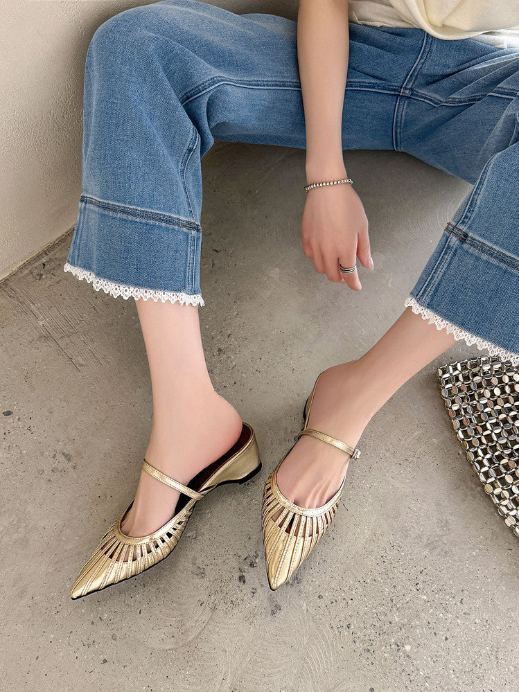 Karin Luna Casual Feel~In stock Pointed Toe Hollow Design Note Pointed Toe Slippers