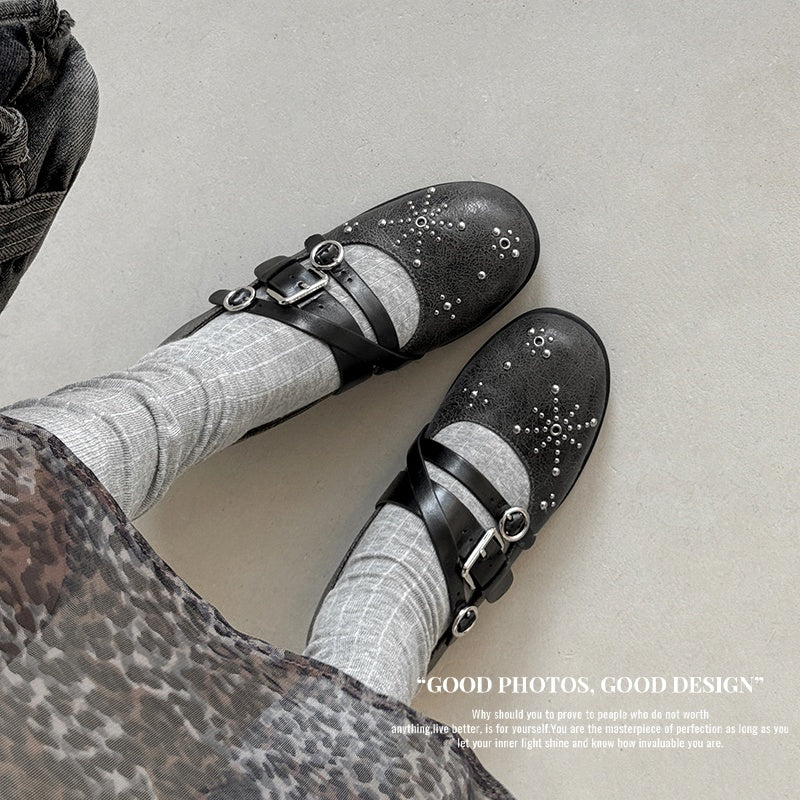 Karin Luna In Stock Spot Goods Studded Rivet Hidden Wedge Mary Jane Shoes