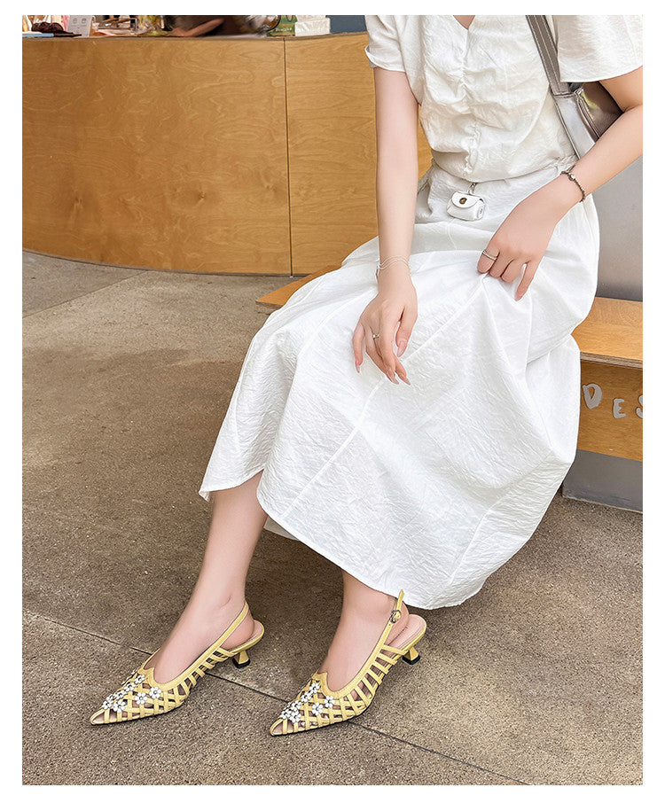 Karin Luna In Stock Spot Goods  Purely Handmade Flowers High-end Hollow Out Sandals