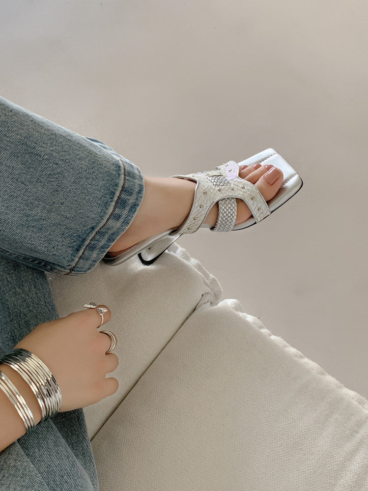 Karin Luna Fish Skin Series~ Hot-selling Square-Toe Slippers with Built-in Traffic