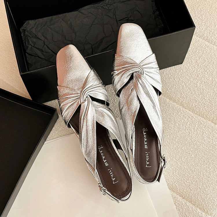 Karin Luna French Retro Wrinkled Small Square Toe Elegant Closed-Toe Sandals