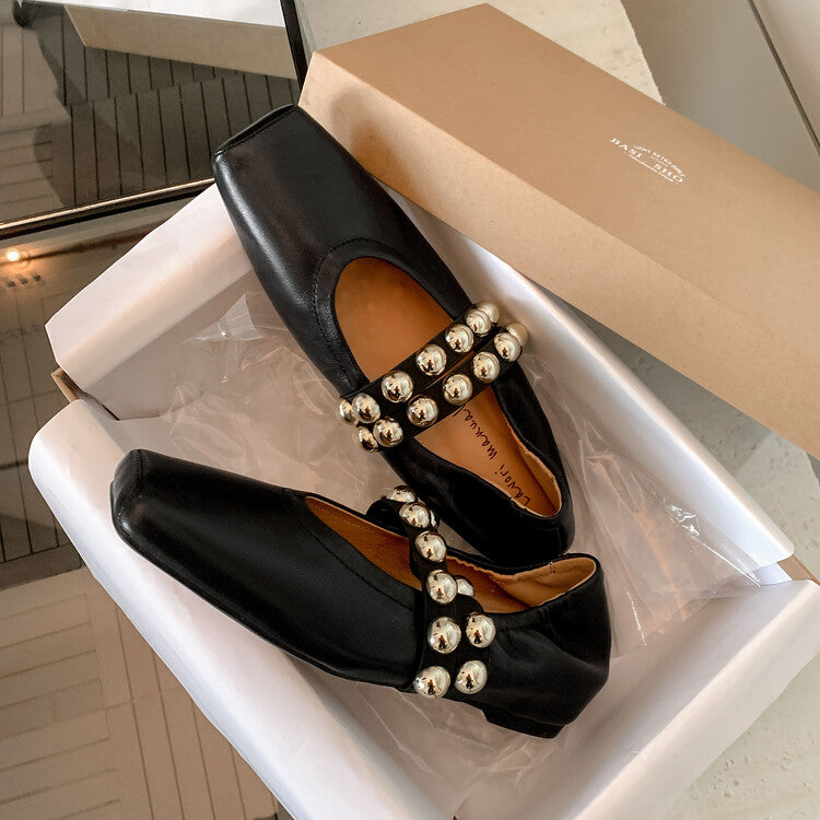 Karin Luna In Stock Spot Goods  Pig Nose Metal Strap Super Soft Granny Full Leather Mary Jane Shoes