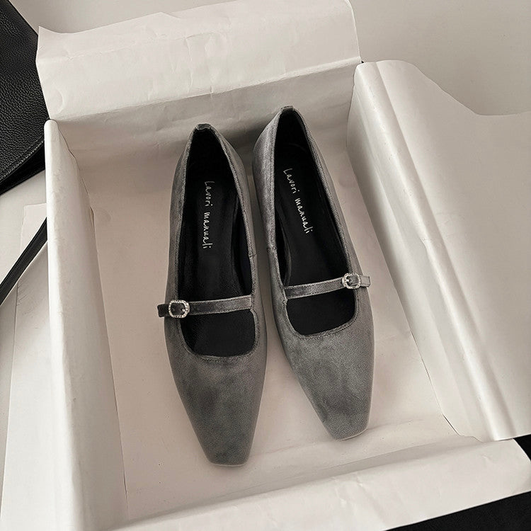 Karin Luna In Stock Spot Goods  Elegant Square-Toe One-Strap Height-Increasing Flats