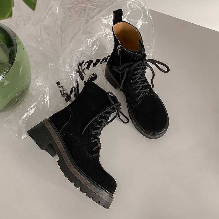 Karin Luna In Stock Casual style thin strap round toe suede ankle boots