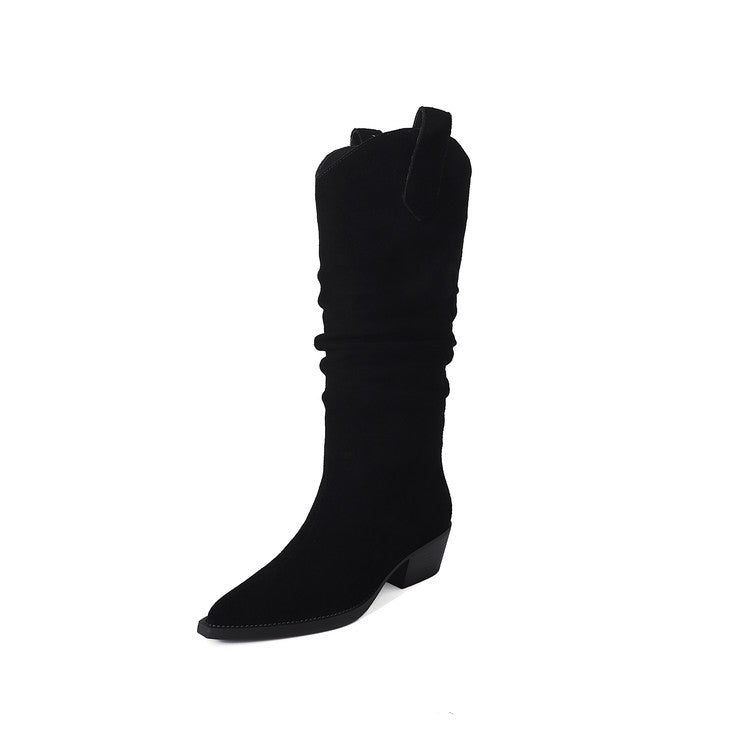 Karin Luna Elegant Style  Pointed Toe Wrinkled Wide Western Boots