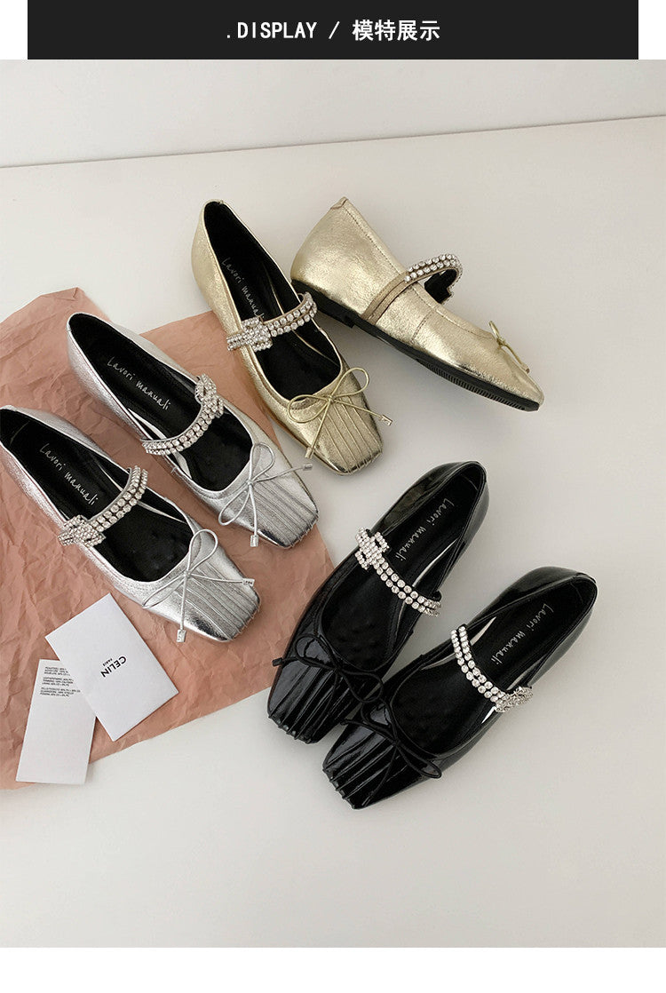 Karin Luna In Stock Spot Goods  Vintage Sweet Rhinestone One-Strap Granny Flats