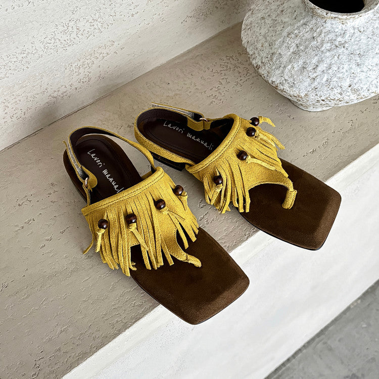 Karin Luna  Tassel Series~Spot Goods  In-stock Clip-toe Square Toe Sandals
