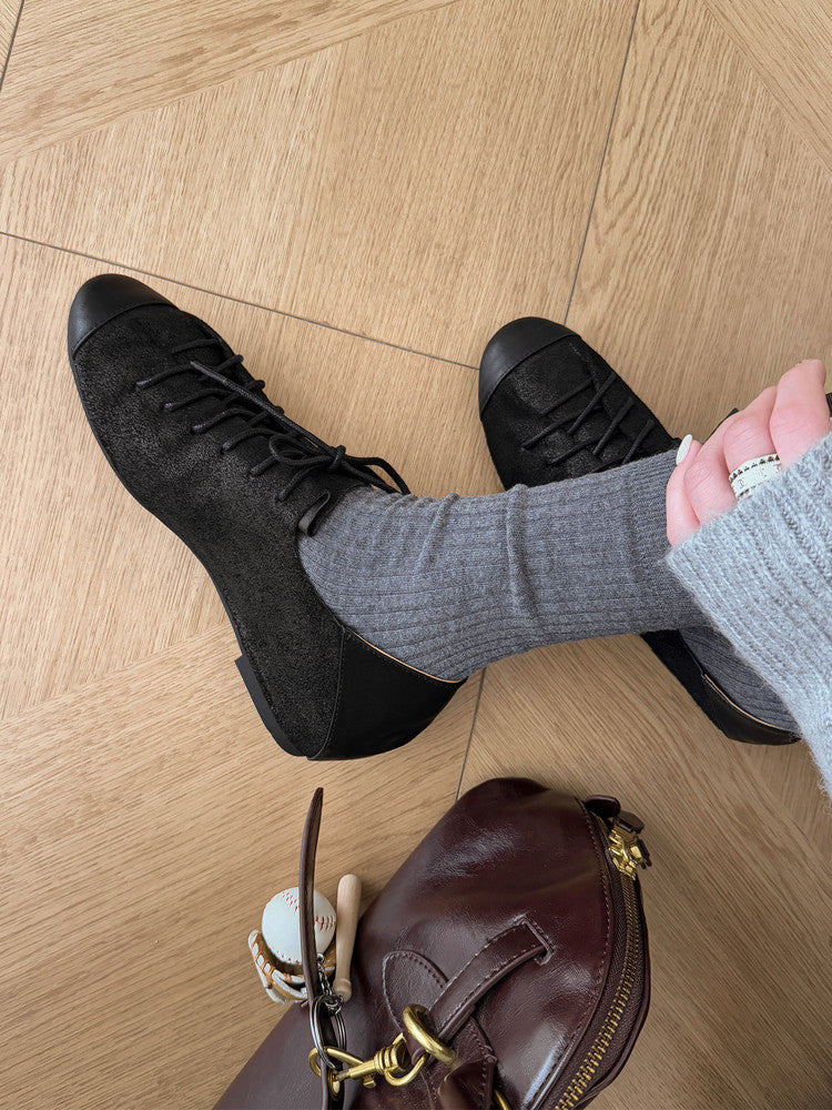 Karin Luna In Stock In Stock   Xiaohongshu Hot-Selling Lace-Up Round-Toe Deep Mouth Single Shoes