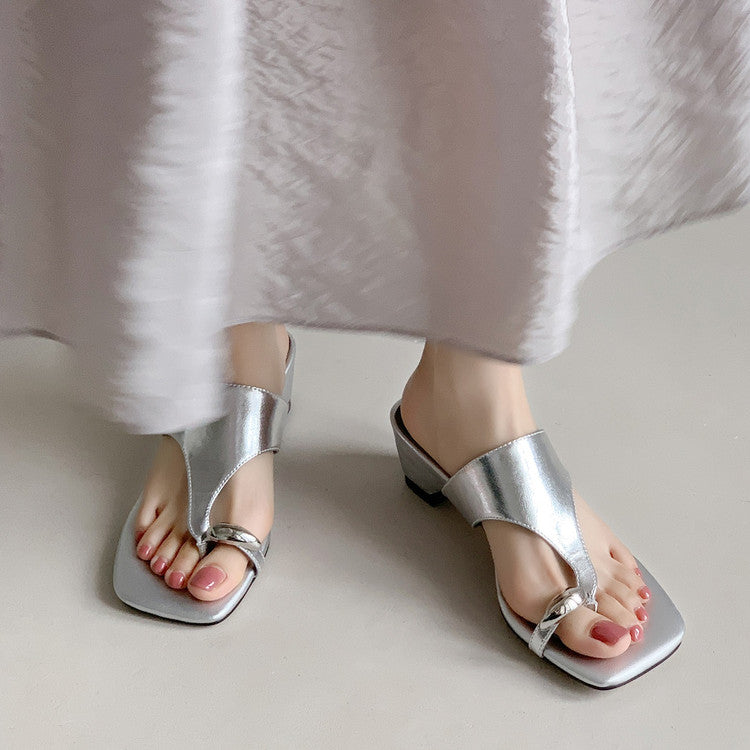 Karin Luna In Stock Spot Goods Clip-toe Square Toe Metal Buckle Minimalist Slippers