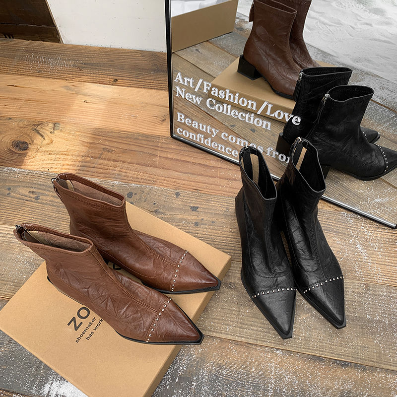 Karin Luna In Stock In Stock Slim Boots Series~Pointed Toe Rivet Slim Short Boots