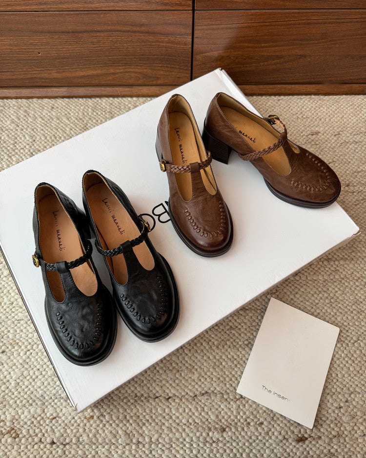 Karin Luna In Stock Spot Goods Vintage Braided Twist High Heels T Round Toe Thick Sole Single Shoes