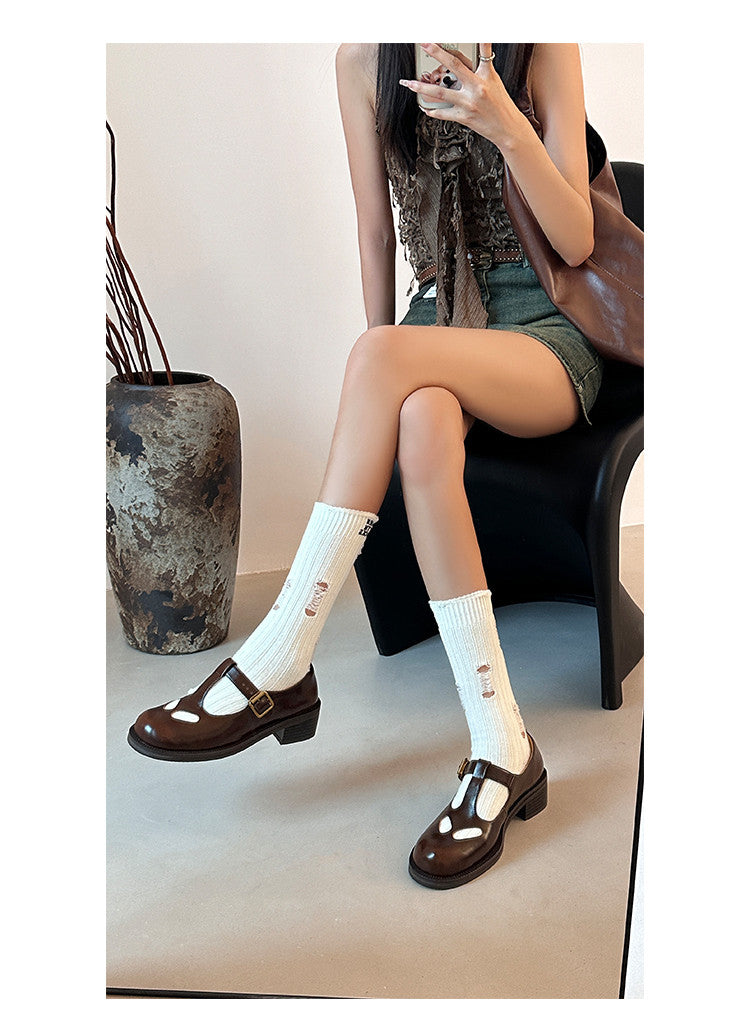 Karin Luna In Stock Spot Goods Minimalist Retro British Style Irregular Hollow Single Shoes