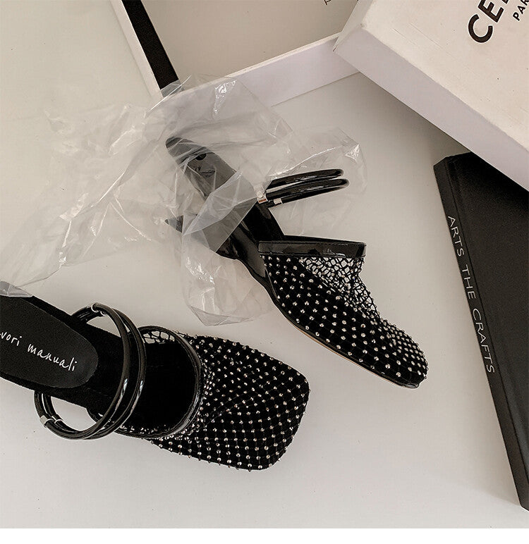 Karin Luna Highlights Fairness~In stock  Closed-Toe Diamond Mesh Unisex Convertible Sandals