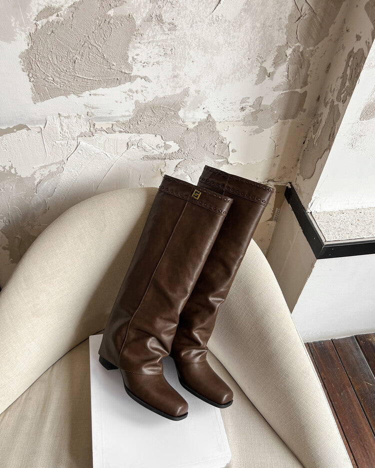 Karin Luna cool girl Stylish and Sweet Square-Toe Booties