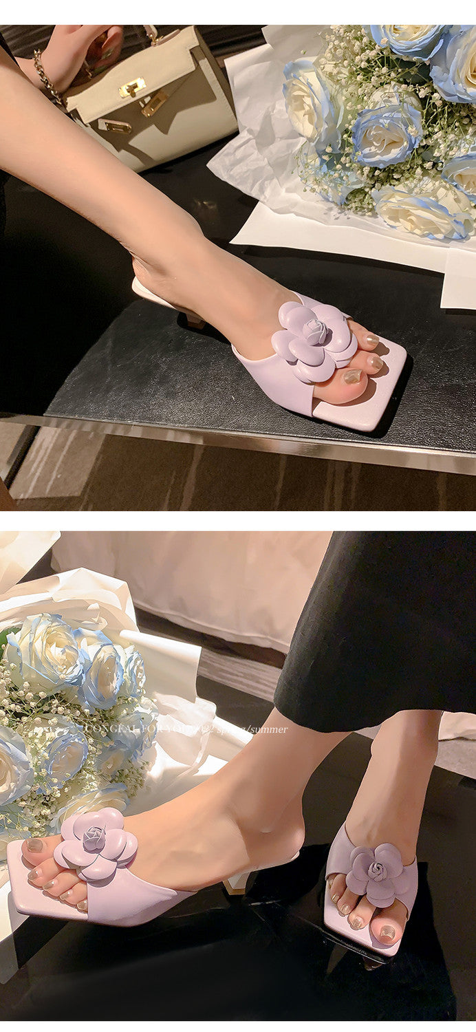 Karin Luna Flower of Wealth in the World~Says purple has a lot of charm Spot Goods Spot Goods  Three-Dimensional Camellia Elegant Sandals