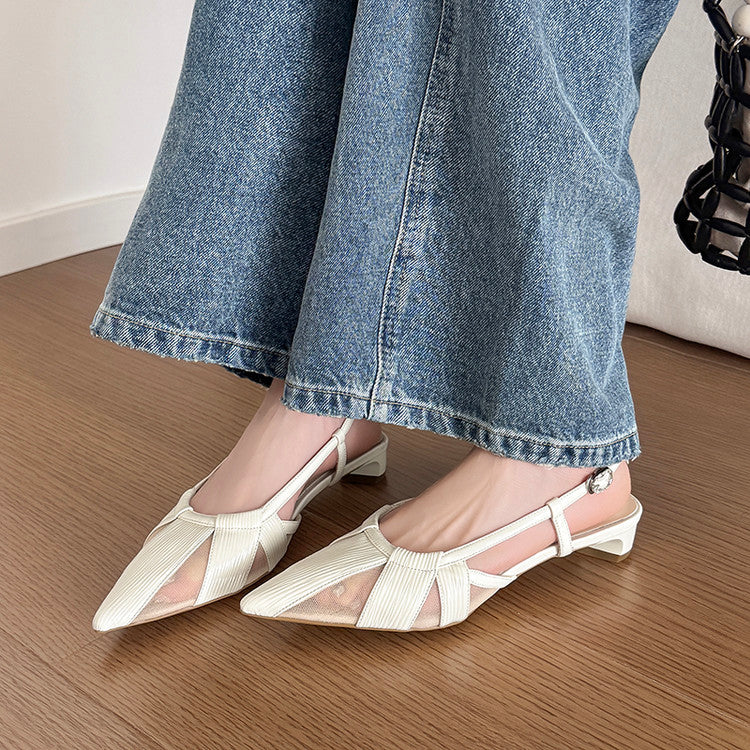 Karin Luna In Stock Spot Goods  Mesh Patchwork Pointed Toe Elegant Closed-Toe Sandals