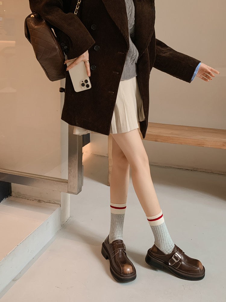 Karin Luna In Stock Spot Goods Metal Round Toe Cow Leather Thick Sole Flats