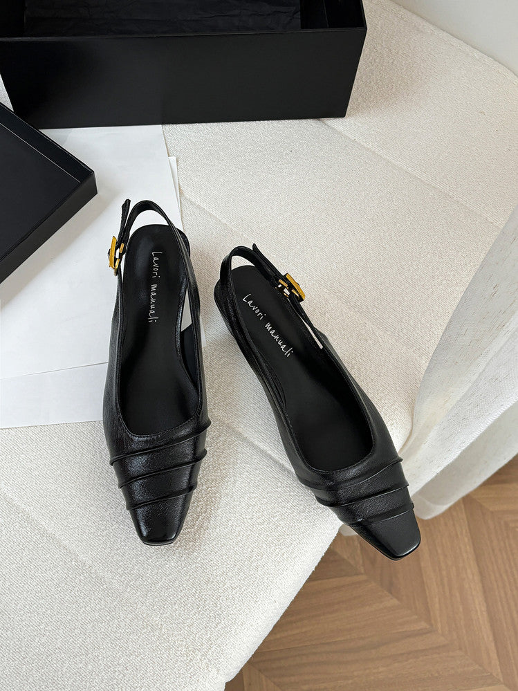 Karin Luna French Retro Square Toe Wrinkled Closed-Toe Sandals