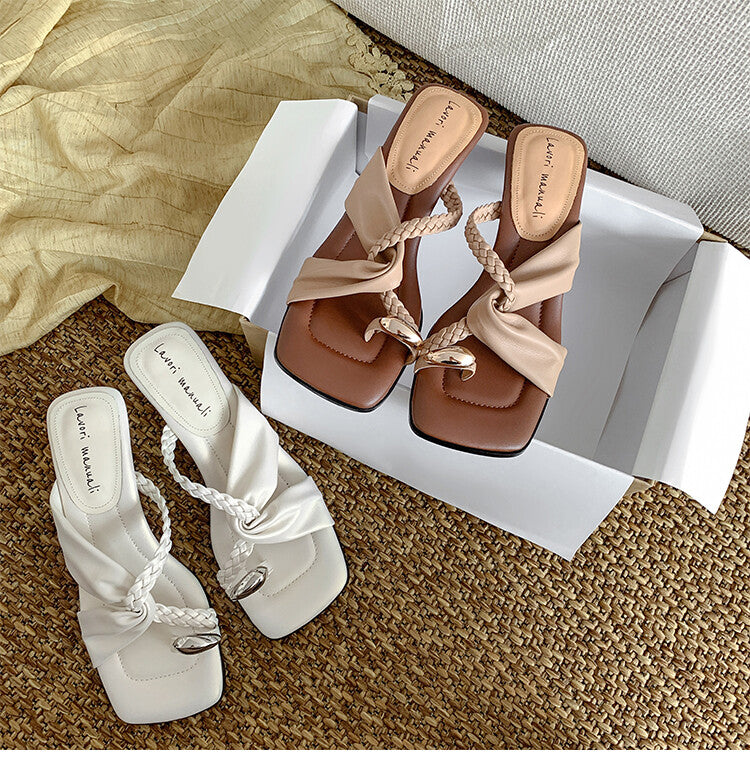 Karin Luna has a sense of design ~Twist Braided Cross Strap Square Toe Sandals