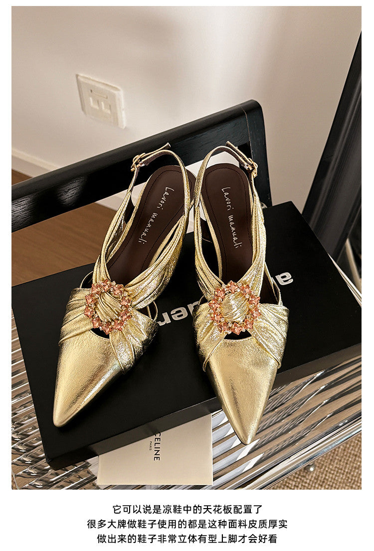 Karin Luna Bestseller Popular  Pointed Toe Irregular Heel Elegant Rhinestone Closed-Toe Sandals