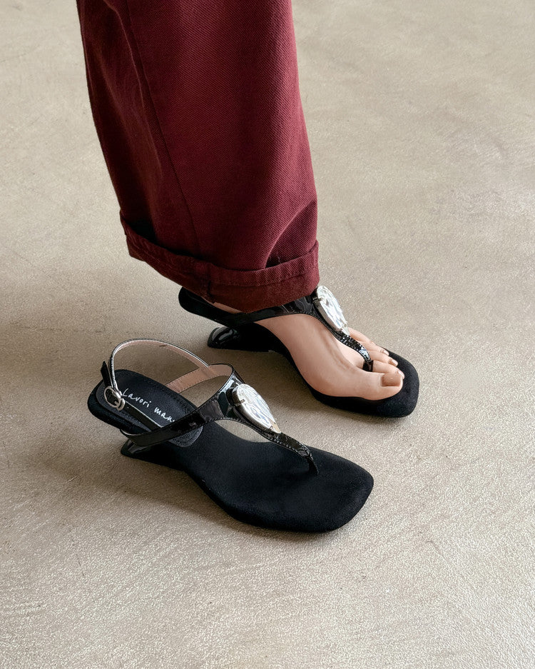 Karin Luna Bestseller Element Square Toe Irregular Heel Super Stable Toe Clip Sandals