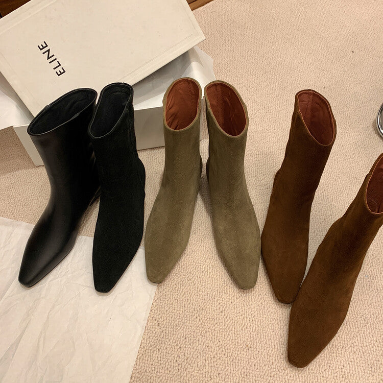 Karin Luna Mid-Calf Small Square Toe Heel Suede Fashion Boots