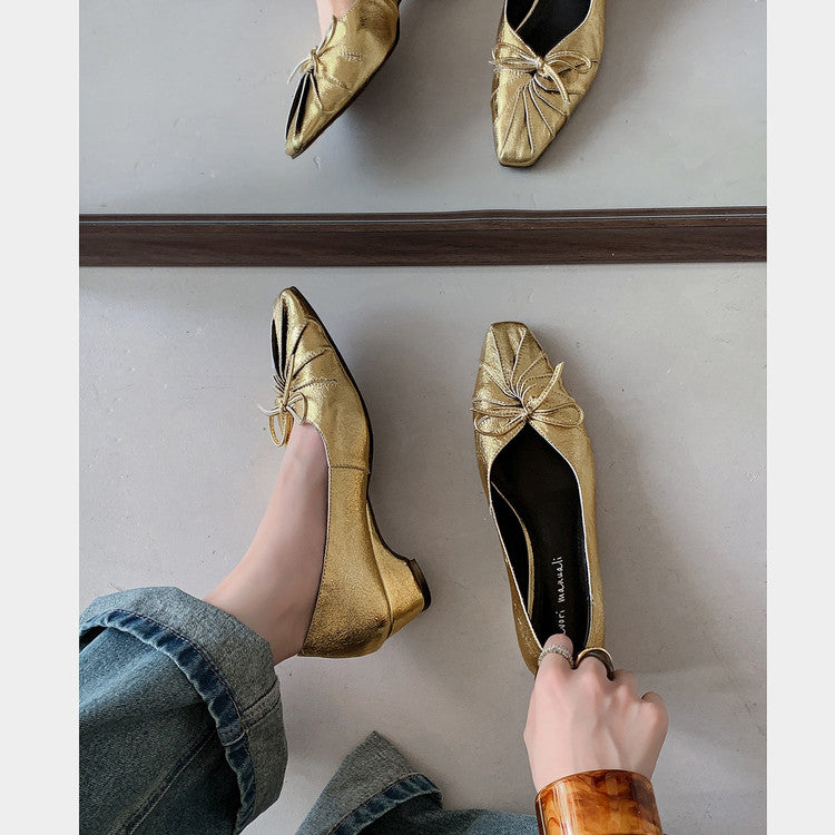 Karin Luna French Style Wrinkled Square Toe Height-Increasing Flats