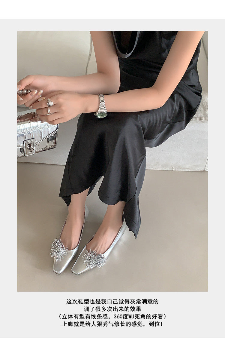 Karin Luna In Stock Spot Goods Exquisite Fireworks Buckle Small Square Toe Chunky Heel Commuter Shoes