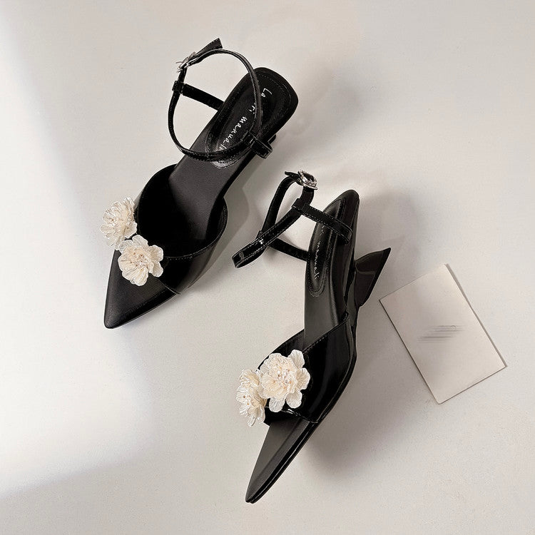 Karin Luna In Stock Spot Goods  Classic Camellia Pointed Toe Elegant Irregular Heel Sandals
