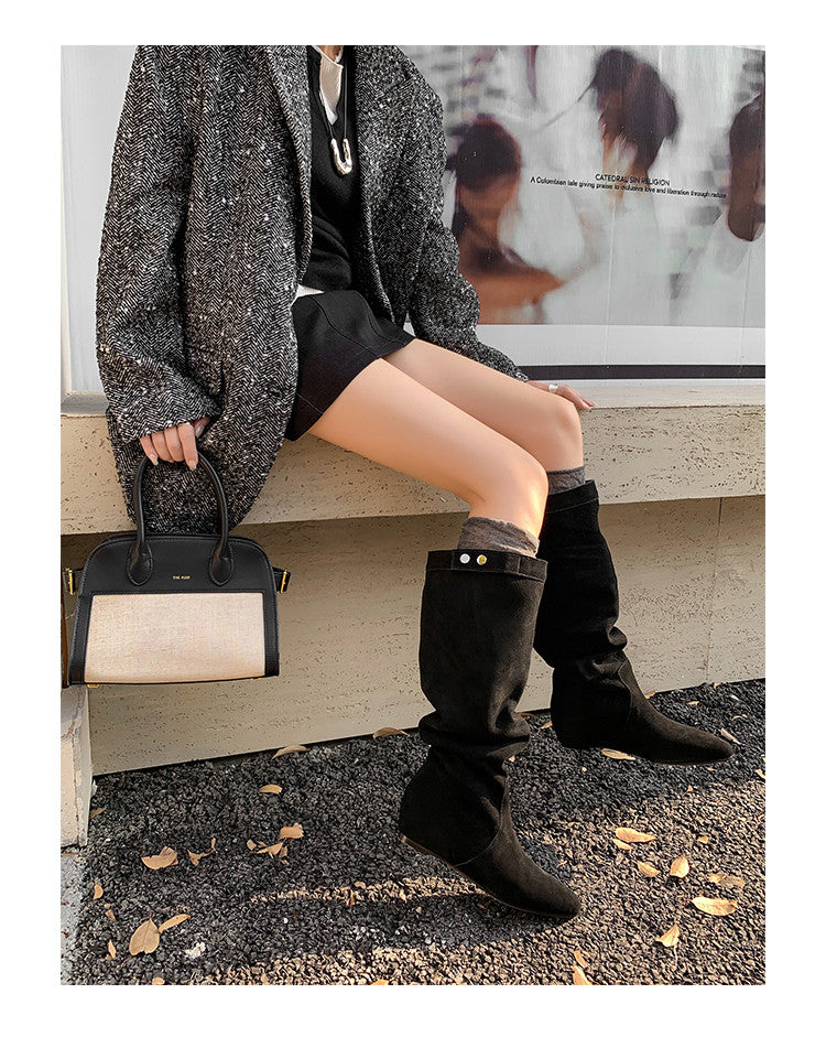 Karin Luna In Stock Spot Goods  Bestselling Suede Leather Sold Out Fast: Pile of Matte Inner Height-Increasing Western Boots